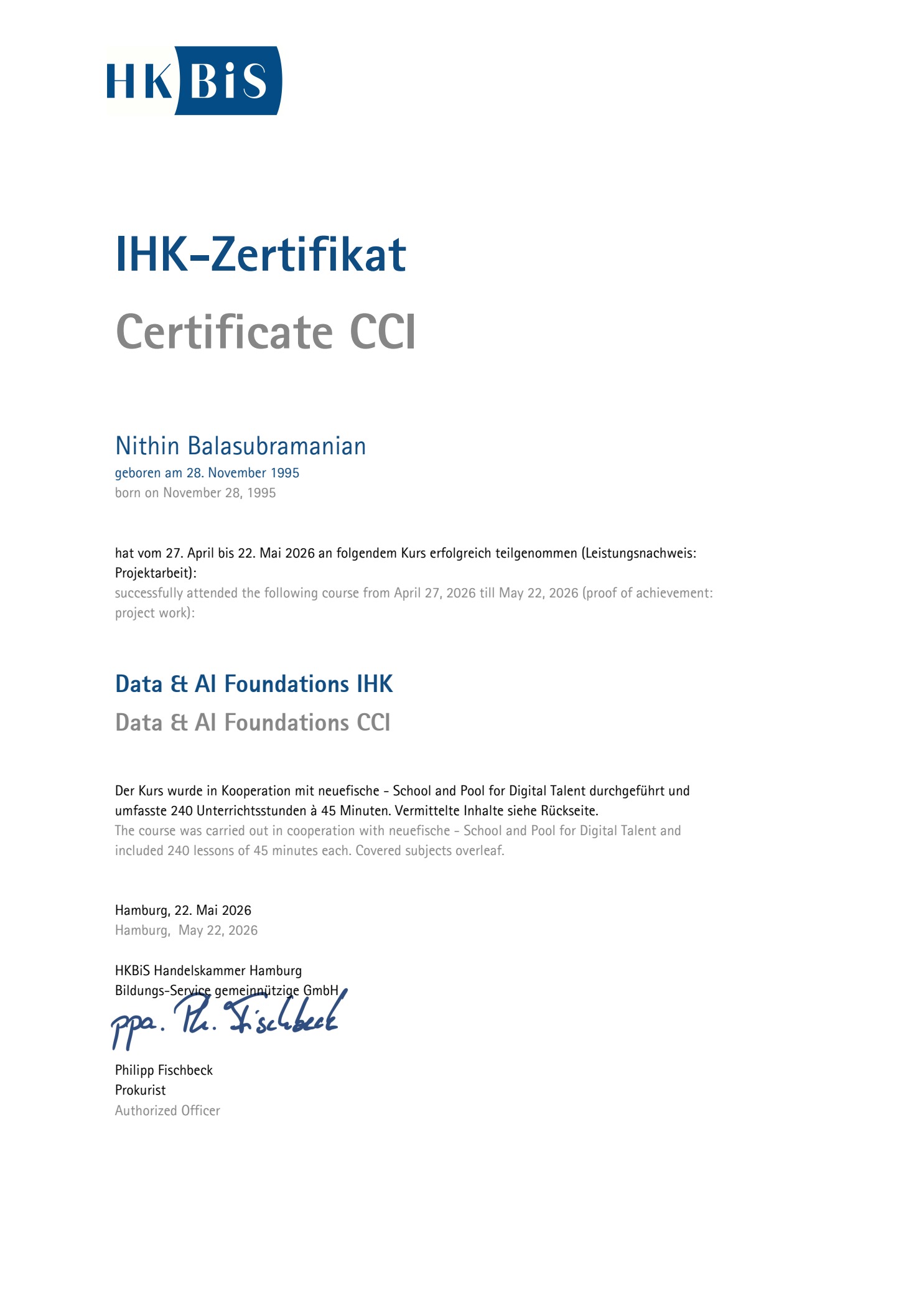 IHK Data & AI Foundations Certificate Preview